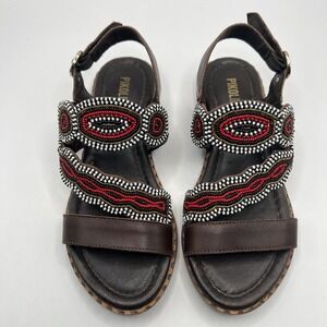 Pikolino Algar Maasai Hand Beaded Sandal EU 35/US 4-5 Brown Multi Tribal Boho
